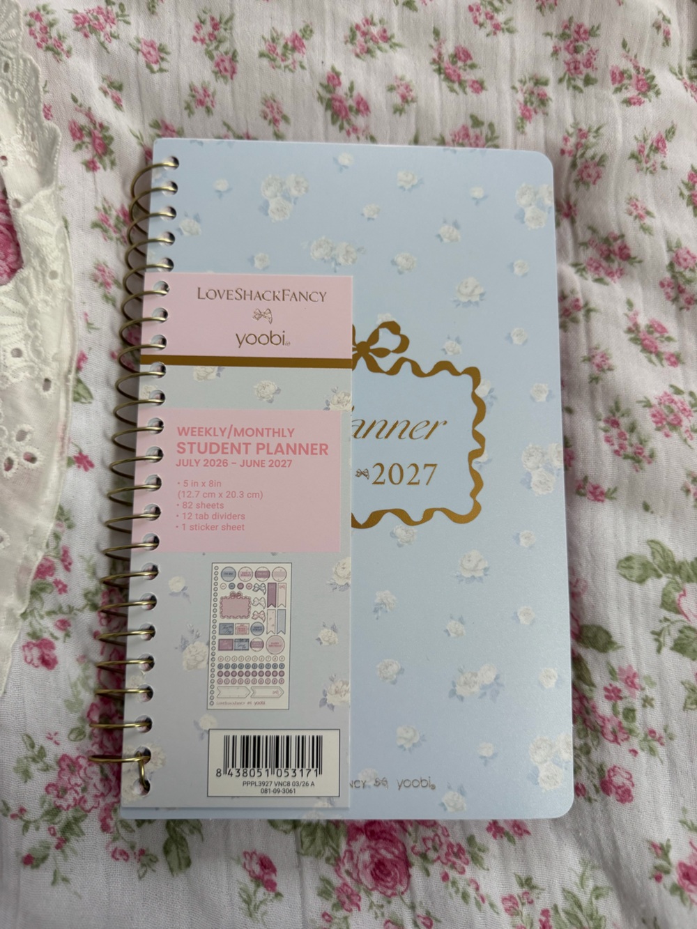 LoveShackFancy x Yoobi Floral Student Planner in Light Blue